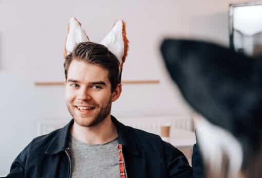 EarGear cosplay ears portrait of a fox in a cafe