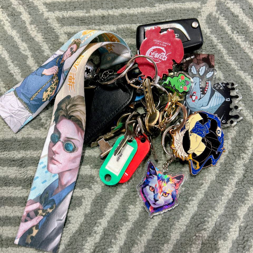 messy keys with cat keychain